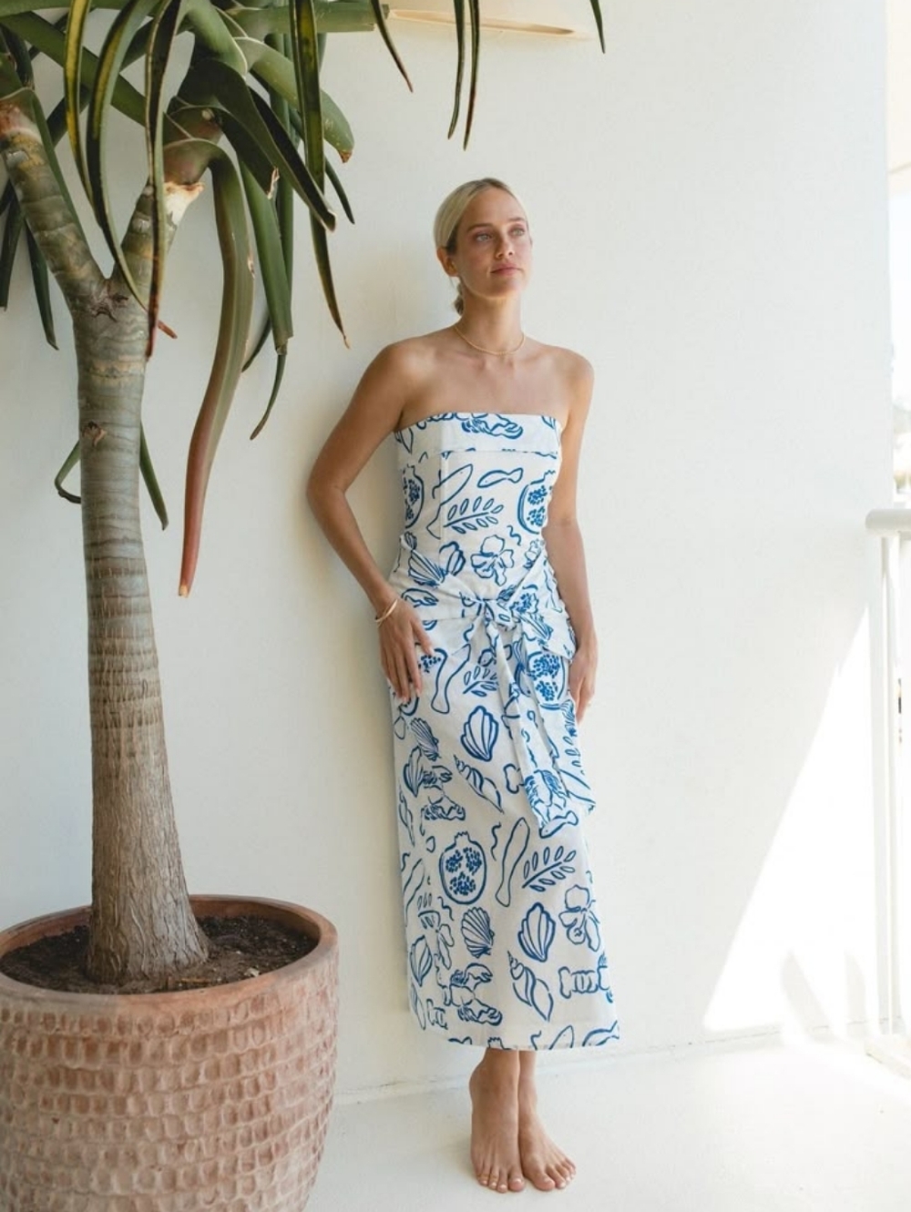 Strapless Blue & White Resort Dress